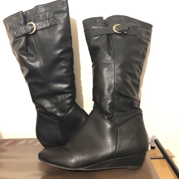 Sold on Mercari Emmy JustFab wedge buckle boots - Picture 1 of 7